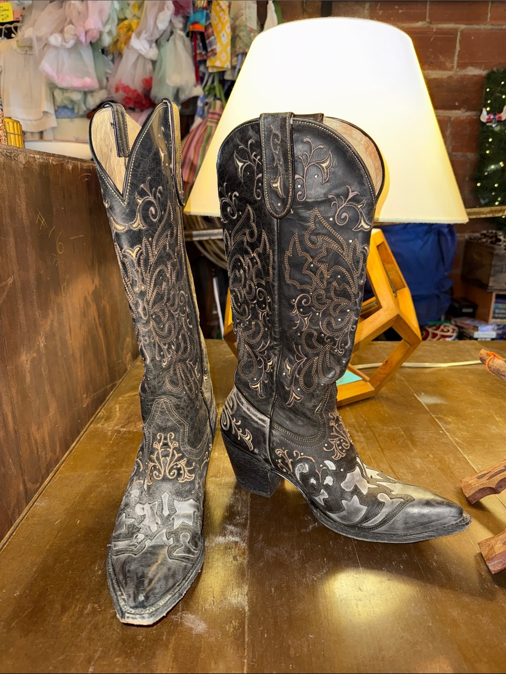 Embroidered Black Western Heeled Boots